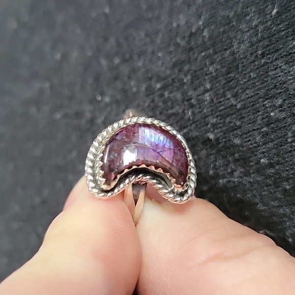 Sterling silver Crescent moon red Flash laboratory ring size 8 - Picture 4 of 5